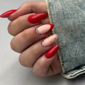 🤑3/$13   24 pcs Exquisite Red Rhinestone Press On Nails Full Cover False Nails